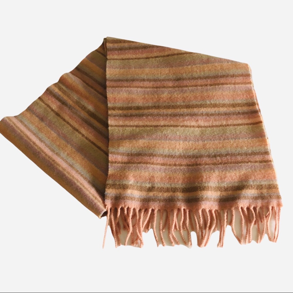 Harrods Knightsbridge 100% Lambswool Made In Scotland PinkStriped Vintage Scarf